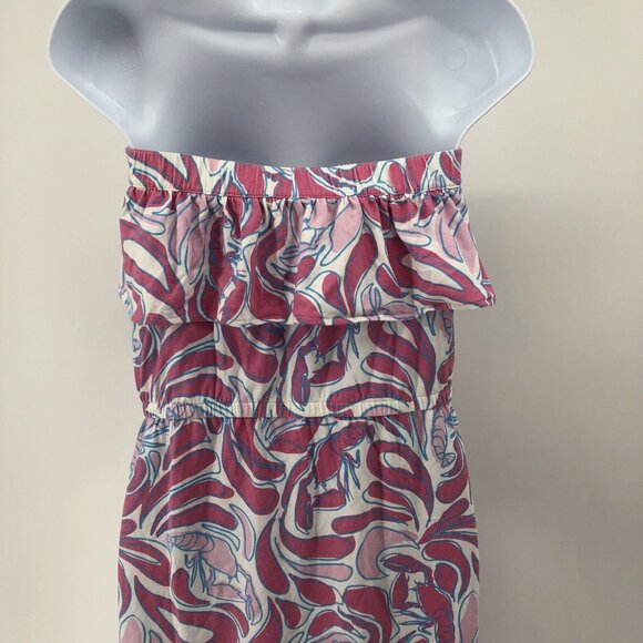 Womens Sporty Beach Strapless Pink Lobster Ruffled Cover Up Pockets Dress Sz L - Picture 9 of 14